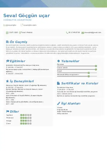 Coğrafya Öğretmeni CV Örnekleri cv indir